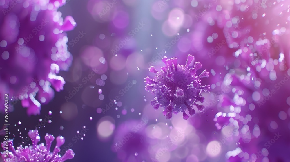 Virus rendered in purple on a bokeh background Virus rendered in purple on a bokeh background