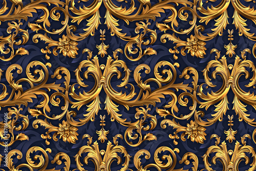 luxurious gold and blue pattern with ornate details