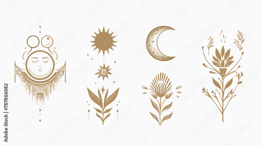 Four simple elegant and bohemian icons. Hand drawn vector