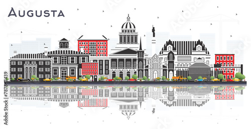 Augusta Maine City Skyline with Color Buildings and reflections Isolated on White. Business and Tourism Concept with Historic Architecture. Augusta USA Cityscape with Landmarks.