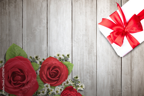 A gift box and a flower bouquet