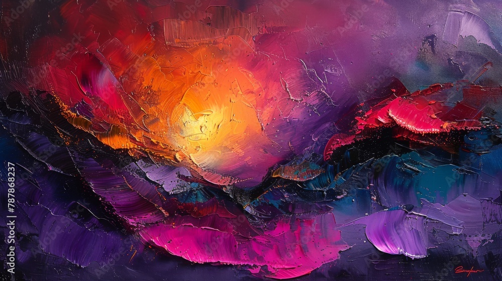Create an abstract painting that captures the essence of faith, using bold colors and dynamic shapes to symbolize the strength and conviction of belief