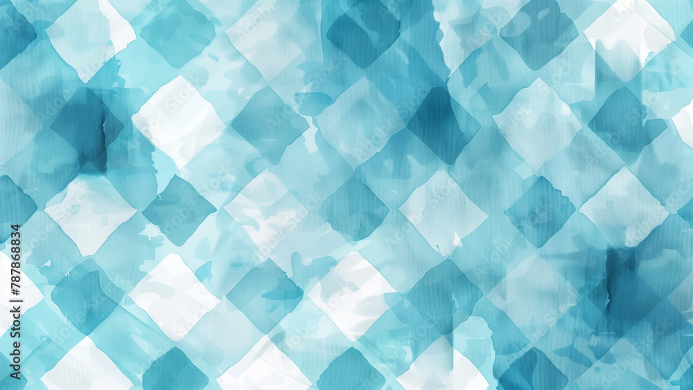 Cyan Checks: Pastel Gingham Watercolor Flat Illustration Cyan Checks: Pastel Gingham Watercolor Flat Illustration