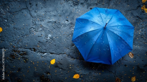 Raindrops on a blue umbrella