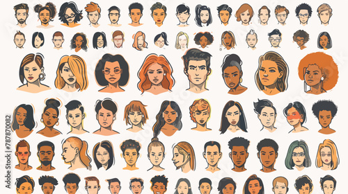 Hand drawn big set of people faces and popular 