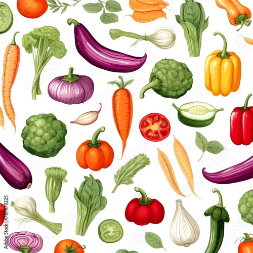 Vibrant Vegetables  Colorful illustrations of various vegetables in a pattern
