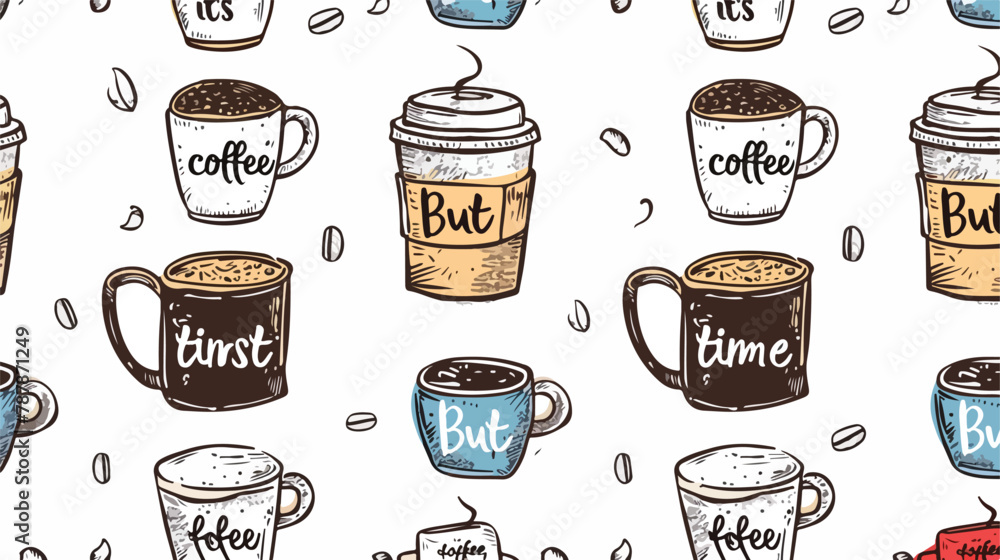 Hand drawn doodle coffee cups. its always coffee time