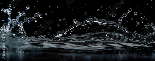 Water Surface with Ripple and Bubbles Float Up on Black Background. © NaLan