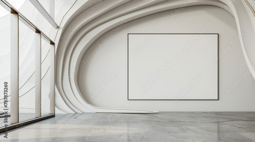 contemporary art gallery featuring a blank wall frame, accentuated by ...