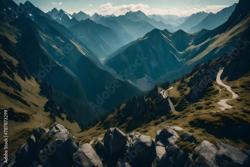A sweeping view of craggy peaks, a panoramic ode to the resilience of mountains. photo