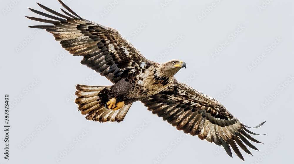 A bird flies with spread-out wings A bird flies with spread-out wings