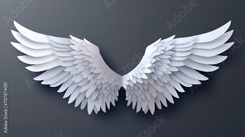 Vector 3d white realistic layered paper cut angel wings, generative Ai