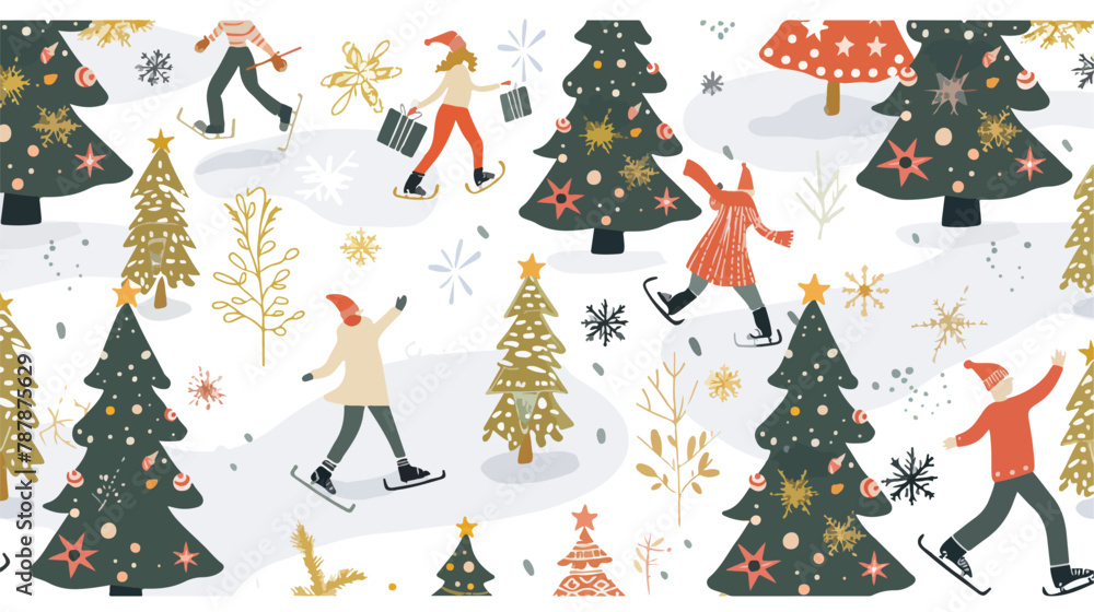 Happy holidays. Winter ice skating and christmas tree