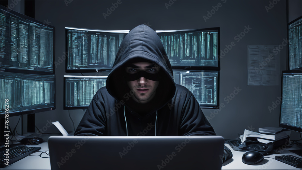 hacker hacking data in front of computer hacker hacking data in front of computer
