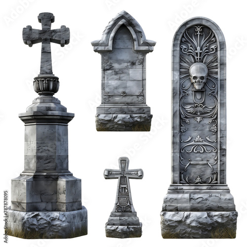 set of tomb stone isolated on transparent background