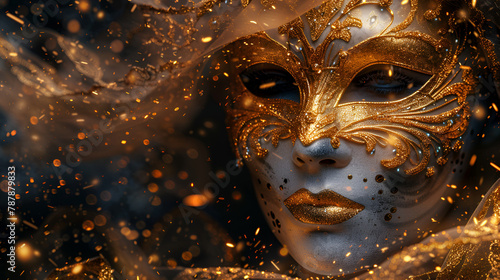 mask carnival golden splash art on the dark background, generative Ai © Zoya
