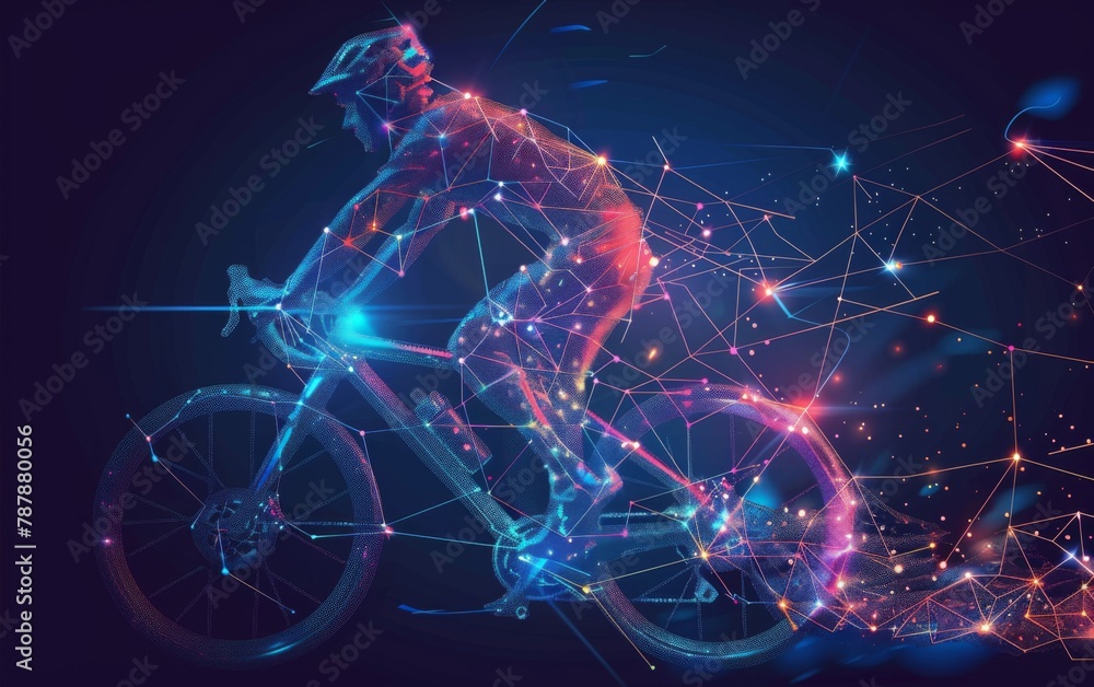 Abstract silhouette of particles with lines and triangles. Bicycles Abstract silhouette of particles with lines and triangles. Bicycles