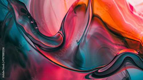 smooth, flowing blend of vibrant pink and turquoise hues, creating an abstract, glass-like texture, motion in a viscous, colorful liquid