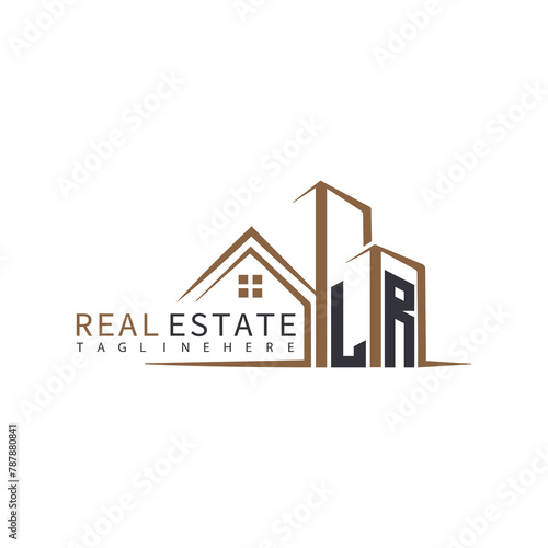 LR initial monogram logo for real estate with home shape creative design.