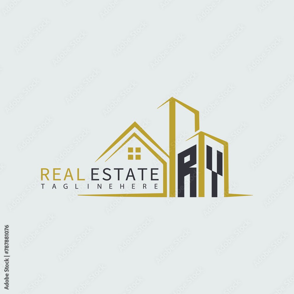 RY initial monogram logo for real estate with home shape creative design.