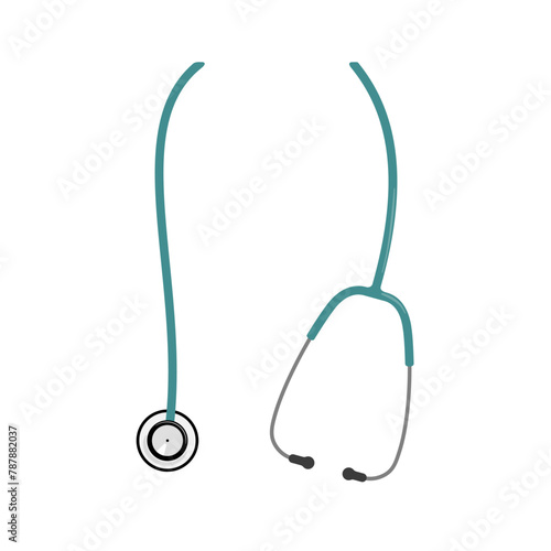 Stethoscope appears to be hanging around the neck of a doctor or nurse in a flat design vector illustration