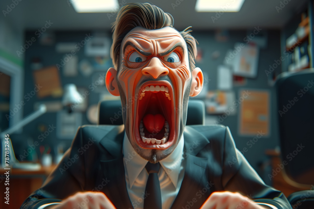 Man in suit and tie with open mouth, nervous breakdown at work illustration Man in suit and tie with open mouth, nervous breakdown at work illustration