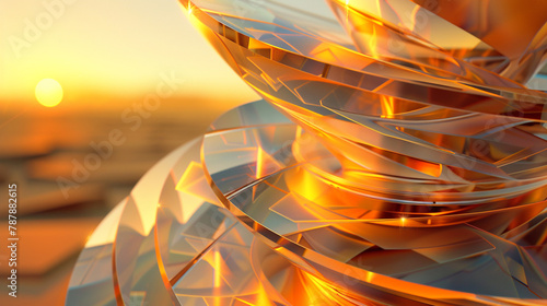 Glass plane spirals in a gold to amber gradient evoke the warmth of golden hour radiance. photo