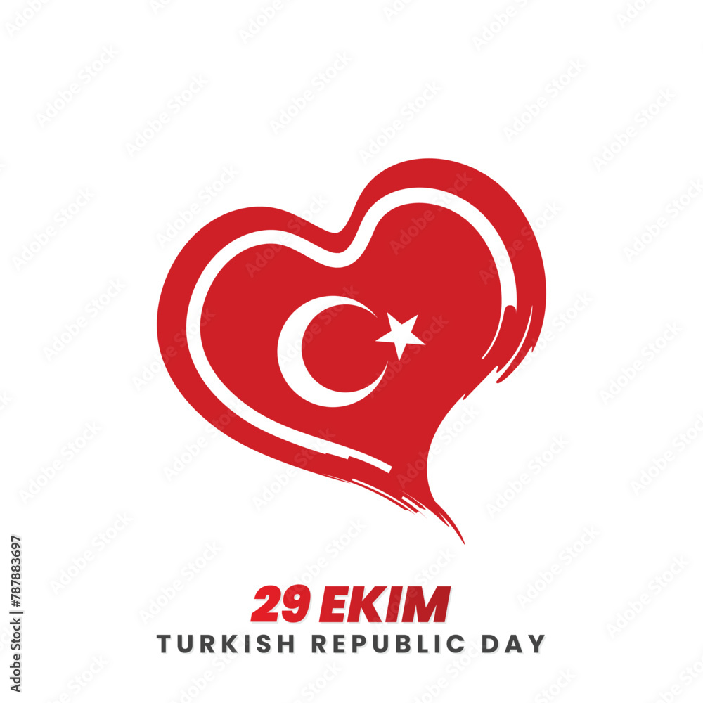 29 ekim turkey republic day flat design with heart shape turkey flag