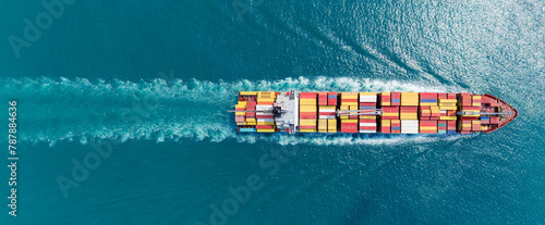 Express Cargo Container Ship with contrail in the ocean ship carrying container and running for export concept technology freight shipping by ship forwarder mast