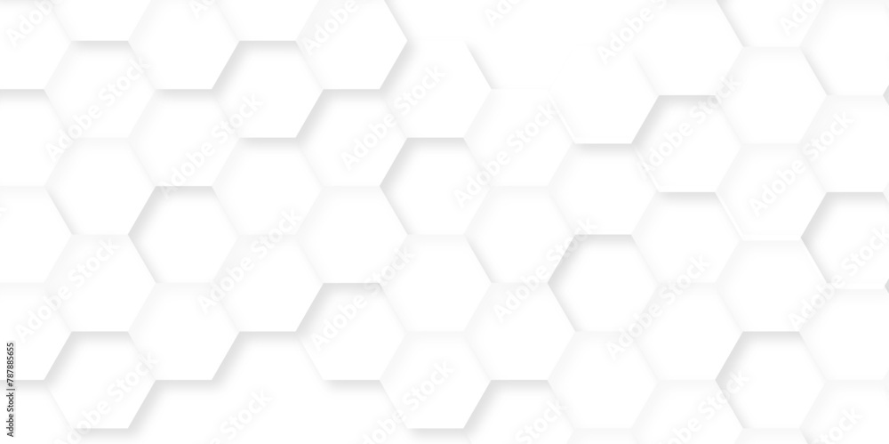 Abstract white background with hexagons pattern. White abstract vector wallpaper with hexagon grid. Technology Futuristic honeycomb emboss mosaic white background.
Abstract white background with hexagons pattern. White abstract vector wallpaper with hexagon grid. Technology Futuristic honeycomb emboss mosaic white background.