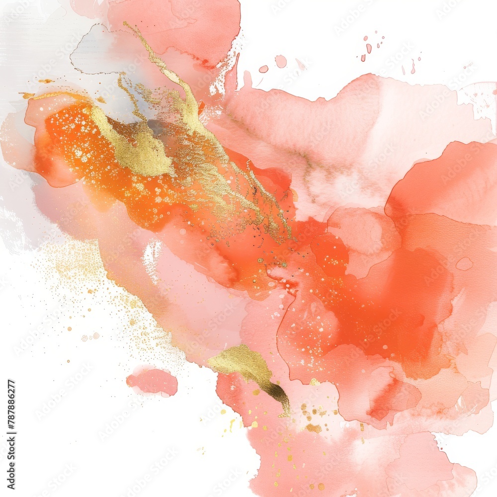 Fototapeta premium A beautiful painting with peach and orange hues and gold flecks.