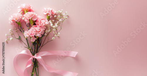 Flower background with a ribbon for mother's day and women's day with copy space