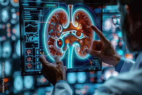 Doctor Analyzing Kidney Health Using Holographic Interface, Demonstrating Future of Medicine photo