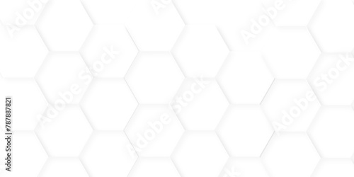 Abstract white background with hexagons pattern. White abstract vector wallpaper with hexagon grid. Technology Futuristic honeycomb emboss mosaic white background. 