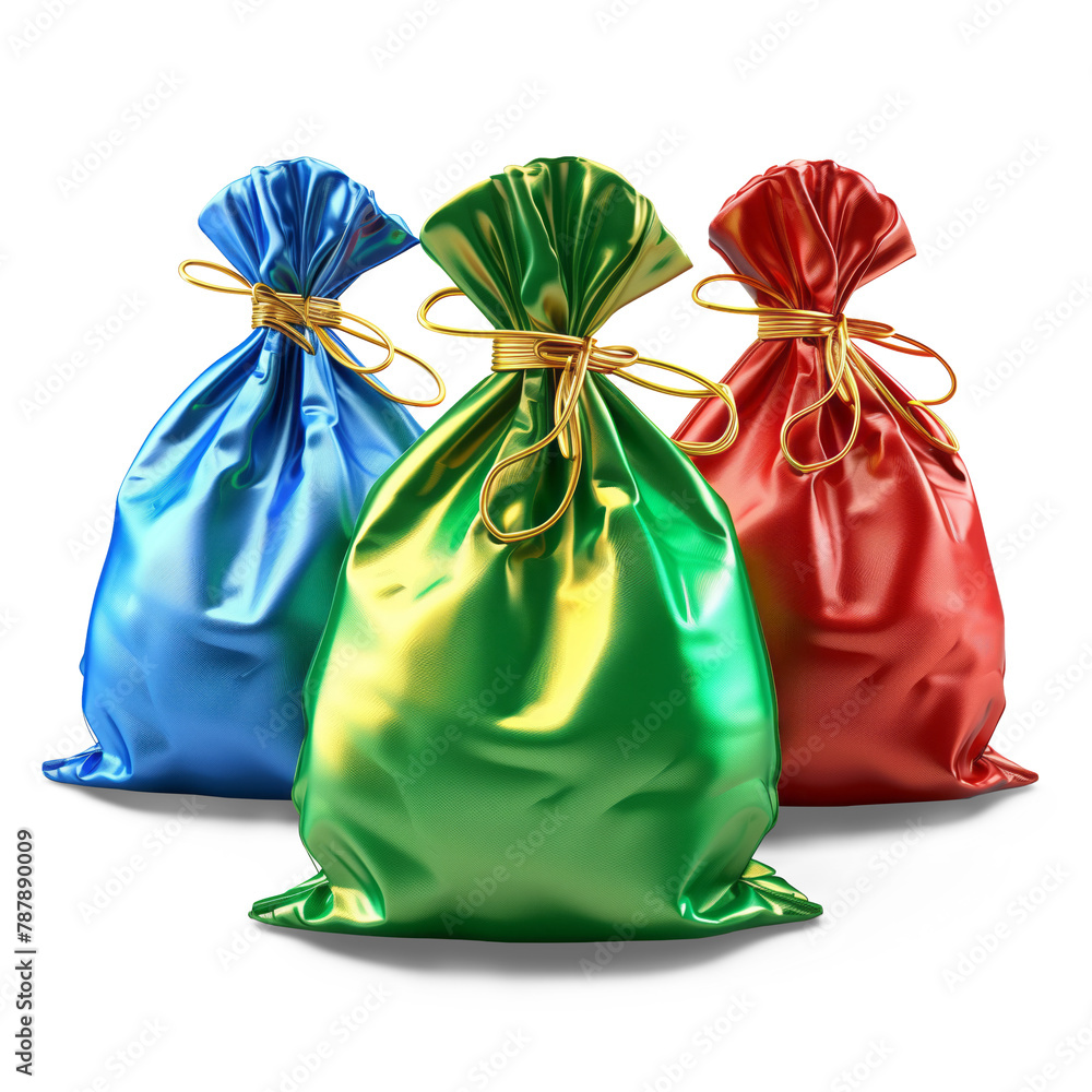 Multicolor 3d money bag icon, red, green, blue, gold color Multicolor 3d money bag icon, red, green, blue, gold color
