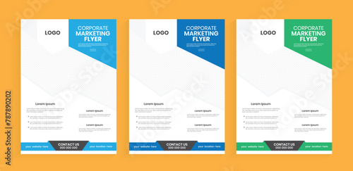 Corporate business flier design. Business annual report, book cover, red, and yellow color flyer design. Advertising planning design layout. Marketing material print layout with editable file handout.