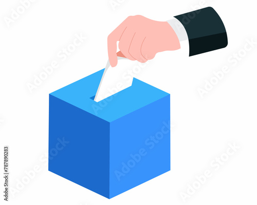 Hand putting voting paper in the ballot box isometric vector design Election and democracy
