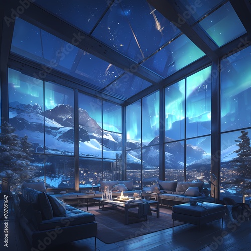 Ski Resort Luxury  Through the smart glass wall of an ultra-modern apartment  discover breathtaking mountain views and cozy comfort.