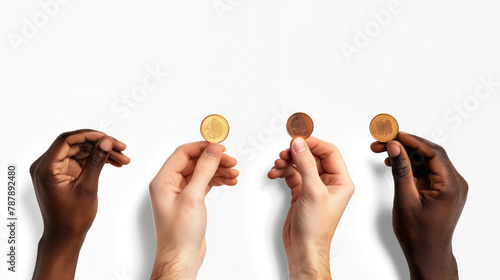 3D Diversify symbolized by hands holding coins icon photo