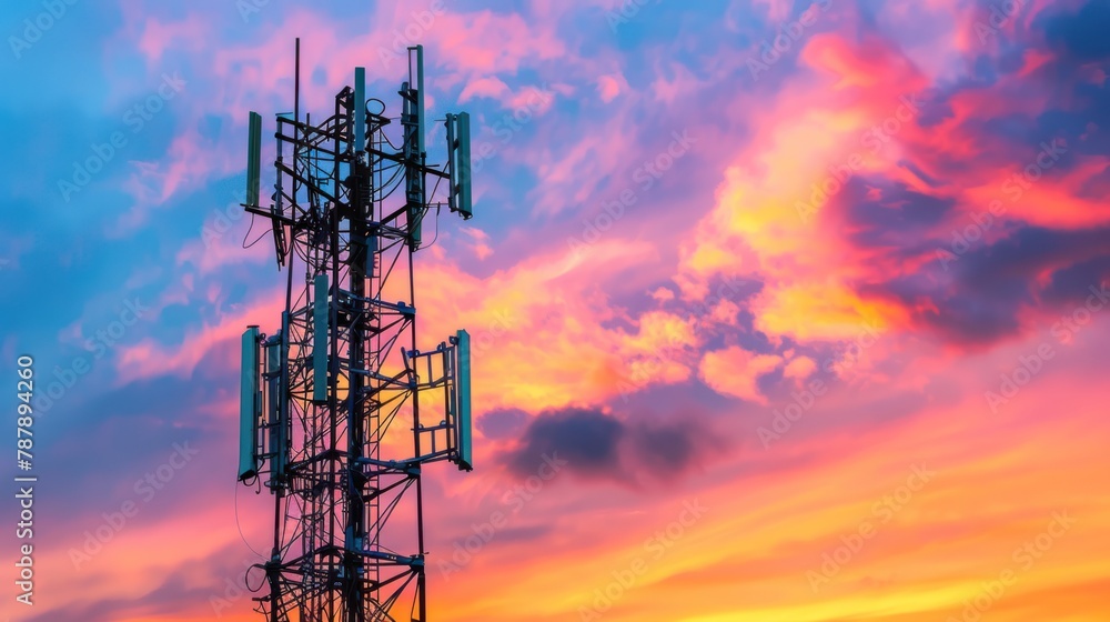 photo of a state-of-the-art cell tower in the evening background photo of a state-of-the-art cell tower in the evening background