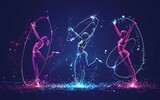 Abstract silhouette of particles with lines and triangles. gymnast
