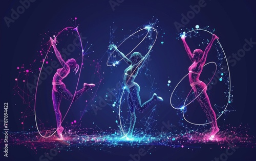 Abstract silhouette of particles with lines and triangles. gymnast