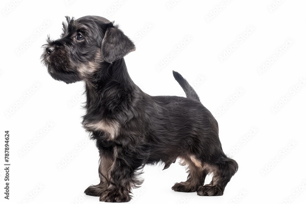 Miniature schnauzer puppy in profile white background Miniature schnauzer puppy in profile white background