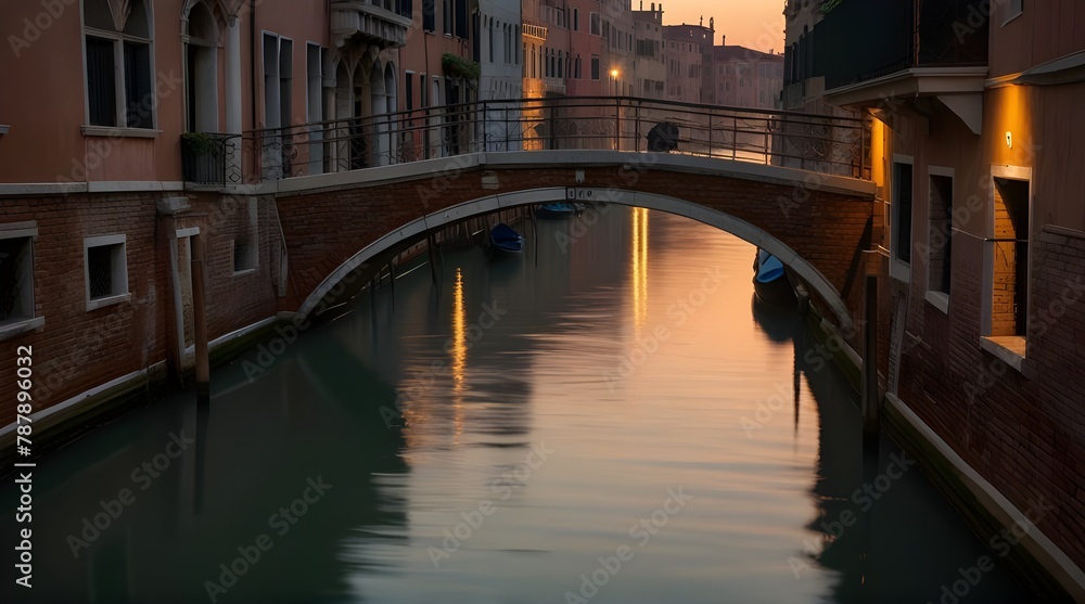 Venice canal reflects tranquil dusk journey romance .Generative AI