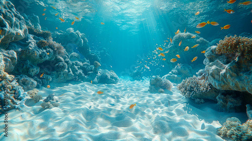 Underwater view of coral reef with tropical fish. Underwater world