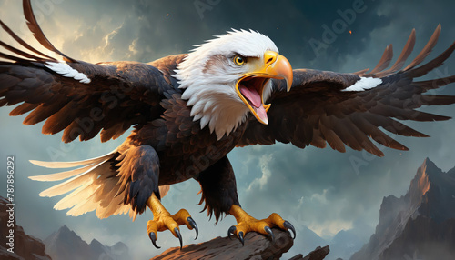 Fantasy Illustration of a wild eagle bird. Digital art style wallpaper background. photo