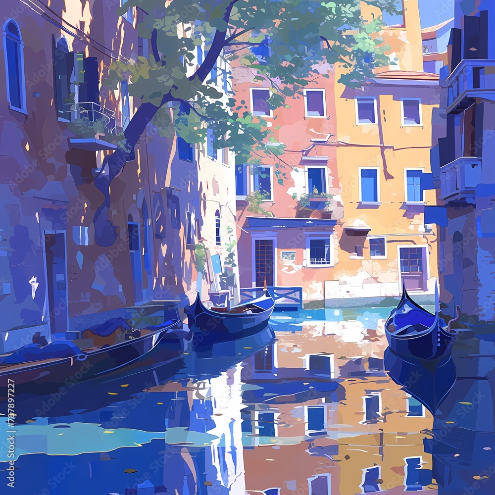 A tranquil Venetian alleyway, captured in a dreamy palette of soft pastels – the perfect travel destination. - obrazy, fototapety, plakaty 