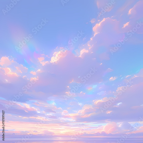Spectacular Sunrise Over Ocean with Iridescent Cloud Formations, Perfect for Advertising or Nature-inspired Campaigns