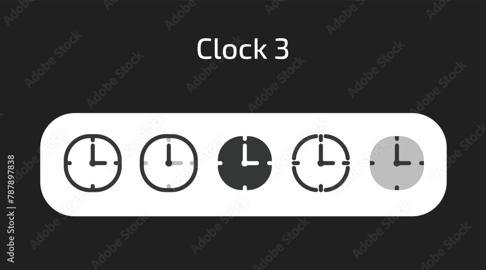 Clock icons in 5 different styles as vector Clock icons in 5 different styles as vector