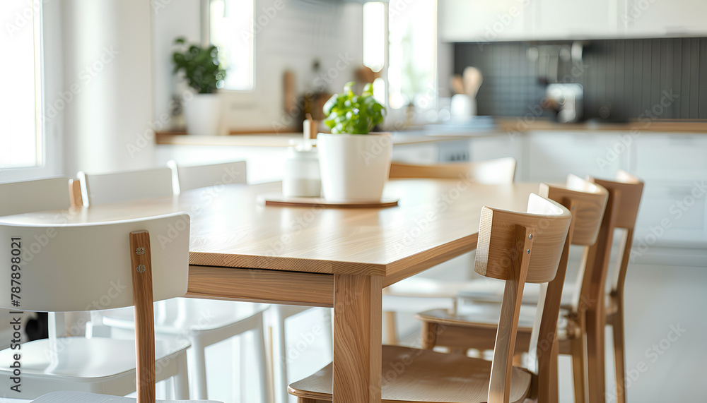 Clean dining table and chairs in interior of kitchen Clean dining table and chairs in interior of kitchen